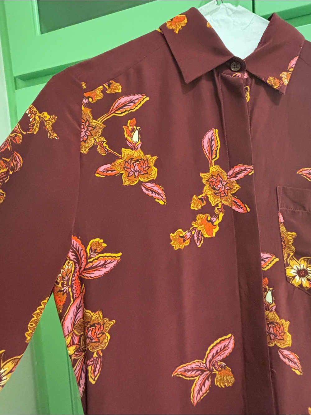 Vanessa Bruno Midi Dress in Burgundy with Pink & Yellow Floral Print
